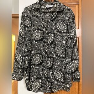 Diane Von Furstenberg Paisley Black White Button Up Blouse S/M Small Medium